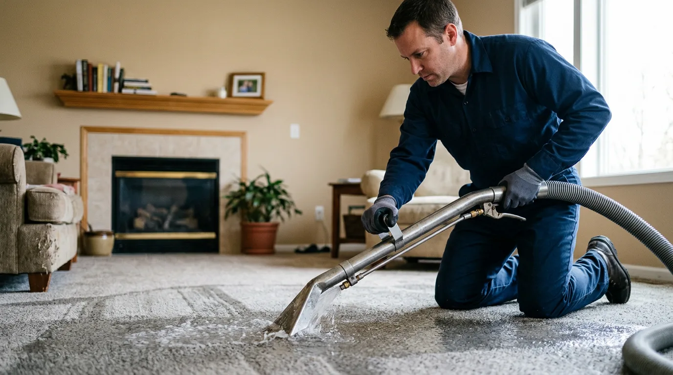 Water damage restoration technician working near Columbus, IN
